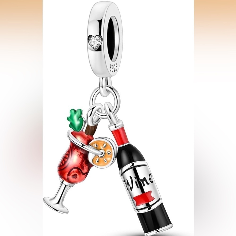 Wine and Cocktail sterling silver Charm for pandoras